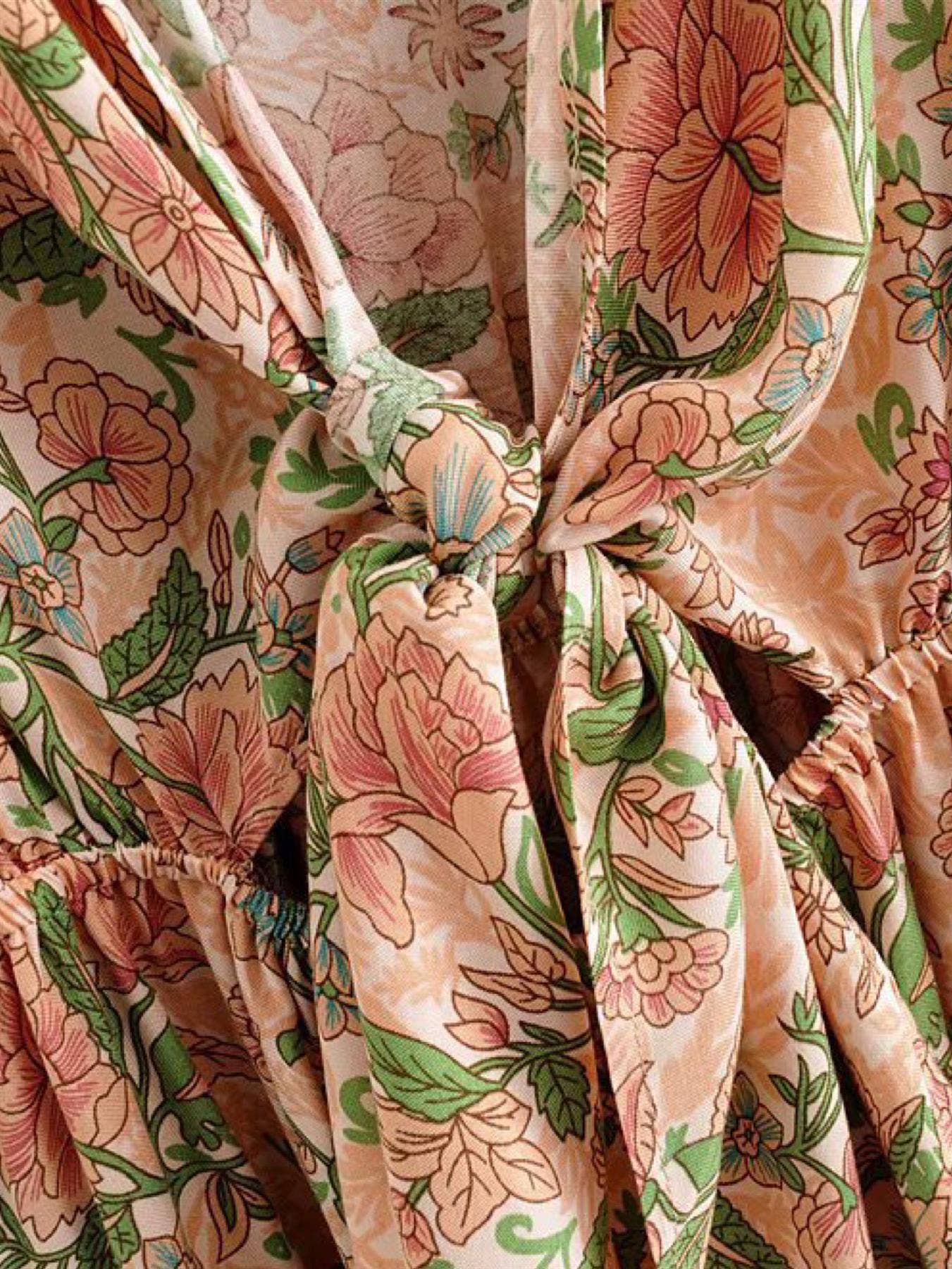 Summer Mini Dress In Peach & Green Floral: 10