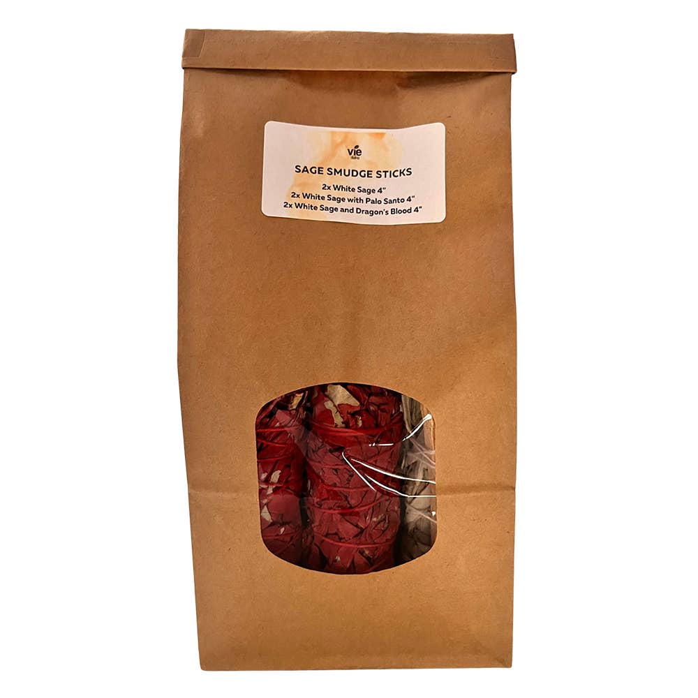 Sage Smudge Sticks Packs: 2x White Sage 2x White Sage and Palo Santo 2x White Sage and Chakra Petals 4"