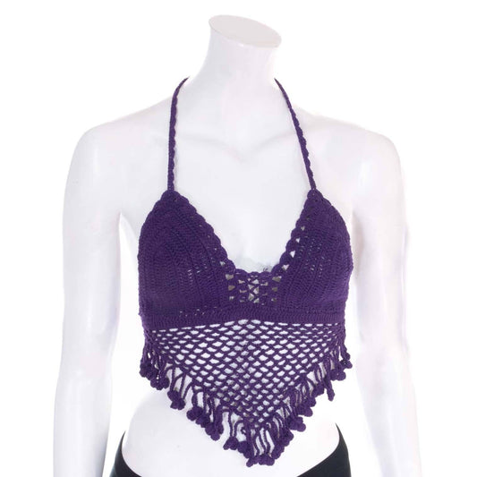 Tassel Crochet Bralette Top: Purple