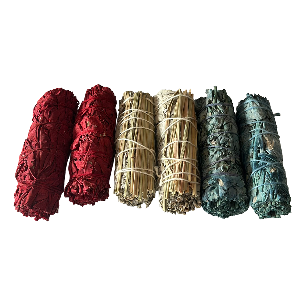 Sage Smudge Sticks Packs: 2x White Sage 2x White Sage and Palo Santo 2x White Sage and Chakra Petals 4"