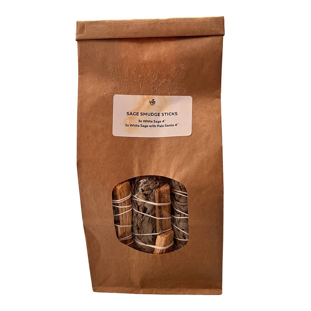 Sage Smudge Sticks Packs: 2x White Sage 2x White Sage and Palo Santo 2x White Sage and Chakra Petals 4"