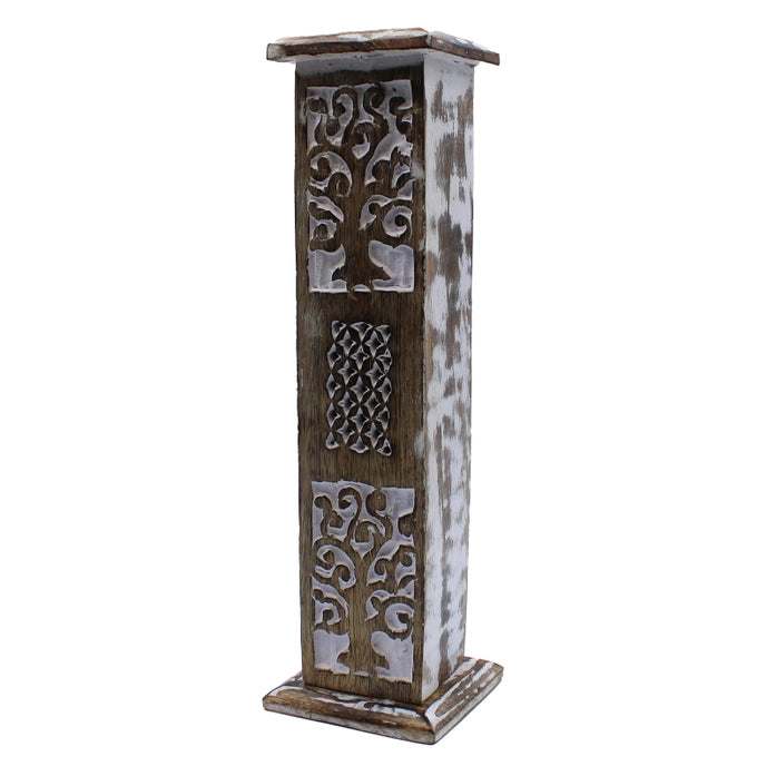 WWIH-04 - White Washed Incense Holder - Smoke Tower