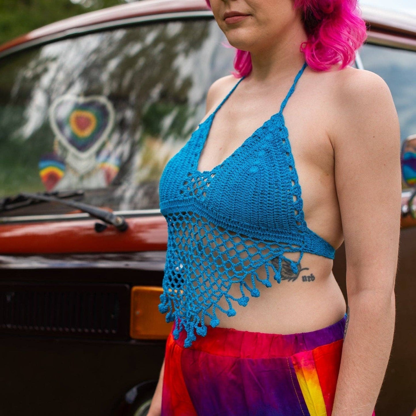Tassel Crochet Bralette Top: Turquoise