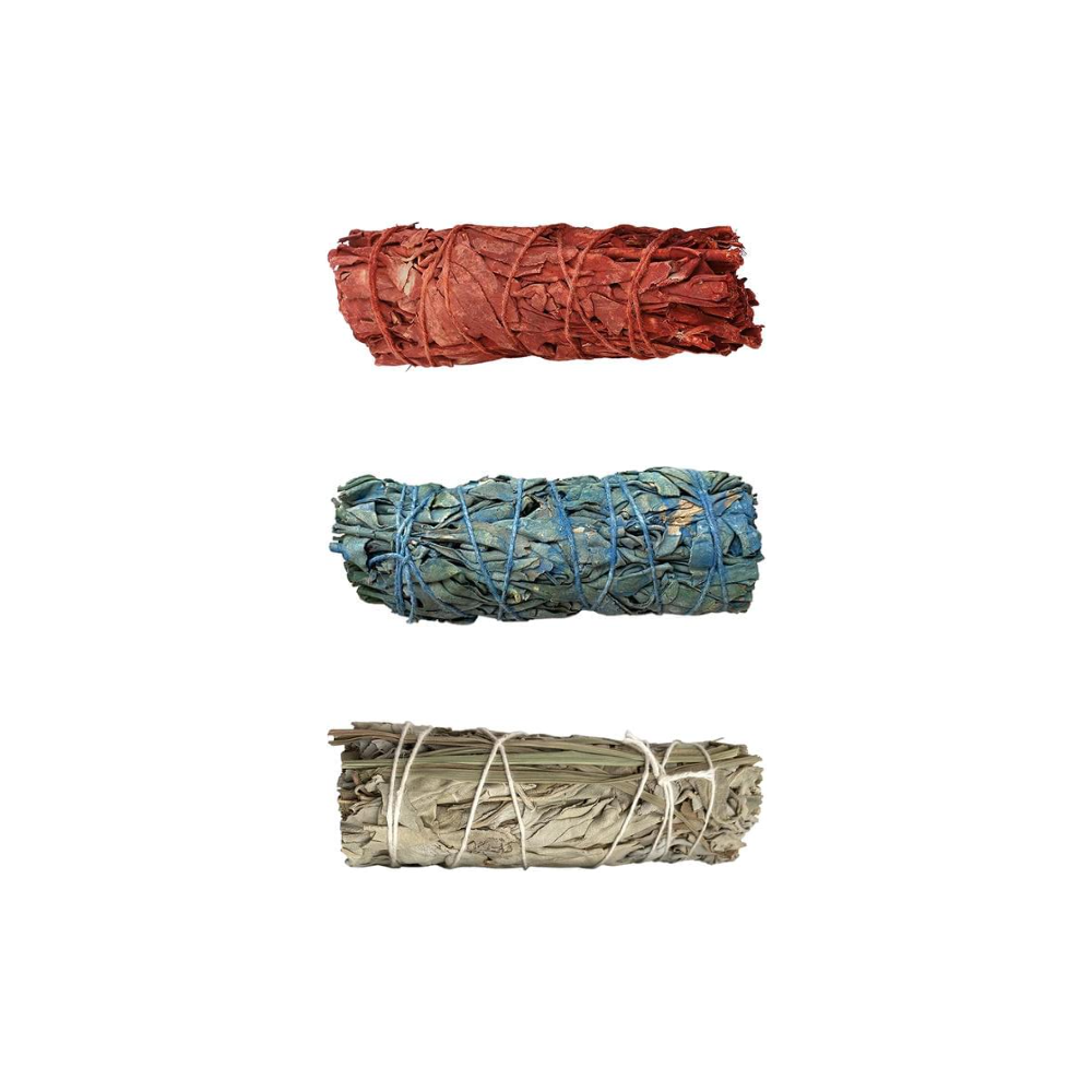 Sage Smudge Sticks Packs: 2x White Sage 2x White Sage and Palo Santo 2x White Sage and Chakra Petals 4"